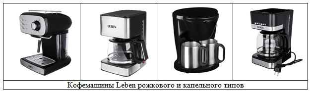 Кофемашины Leben рожкового и капельного типов